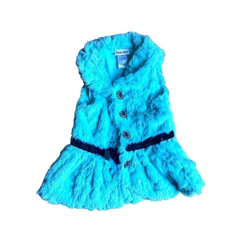 Little Lass Kids Soft Faux Fur Teal Green Sweater Vest